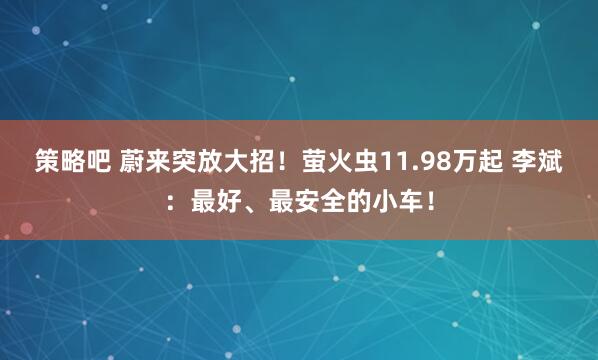 策略吧 蔚来突放大招！萤火虫11.98万起 李斌：最好、最安全的小车！